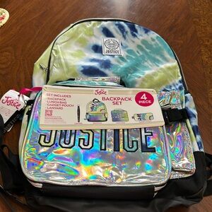 Justice Backpack. NWT. Green/blue tie dye